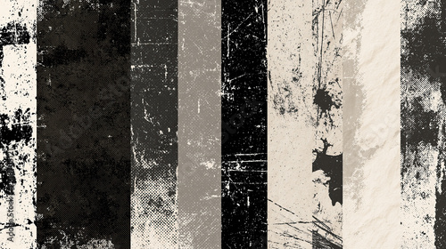 Black, cream and gray vertical stripes with distressed ink splatter texture