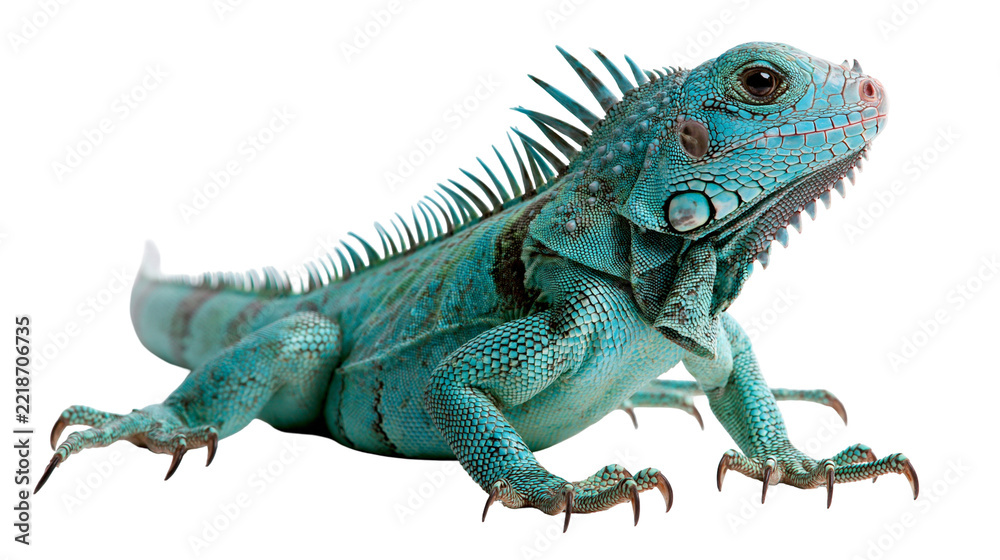 Fototapeta premium Vibrant blue iguana lizard with textured scales and sharp claws
