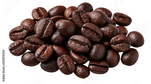 Roasted dark brown coffee beans pile