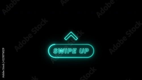 swipe up text with arrow direction looping animation and blue neon glow style concept for social media animation on transparent background, 4k video
