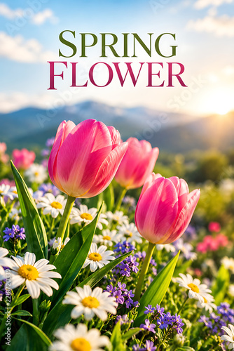 Spring Flower Meadow at Golden Hour
