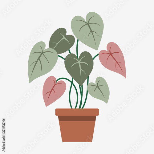 Illustrated Potted Plant with Heart-Shaped Leaves Isolated