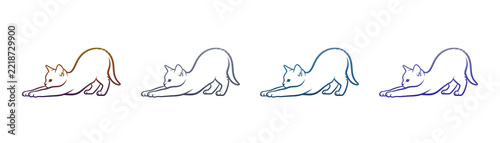 Cat stretching set with colorful gradient line art