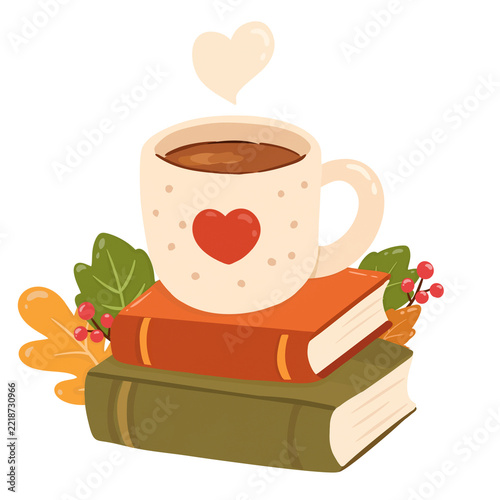 cup of coffee and books