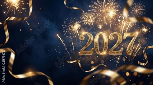 Luxury Golden 2027 New Year Celebration Background with Elegant Sparkling Lights