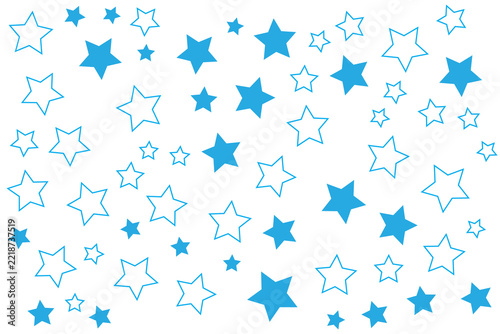 Abstract seamless-style background featuring scattered blue five-pointed stars in solid and outline designs on a clean white background. Ideal for kids’ designs, celebration graphics, posters, banners