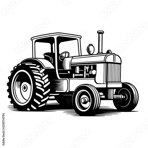 tractor isolated on white,A vintage farm tractor with an enclosed cab, tall vertical exhaust stack