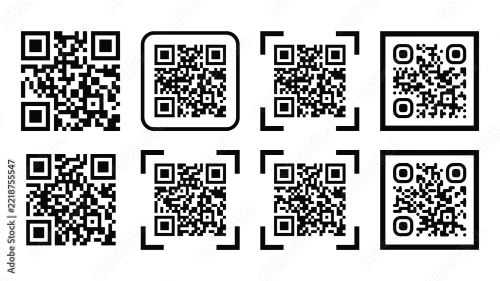 Fototapeta premium QR code icons set vector illustration with scan frames