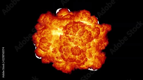 Fiery 3D cloud animation with realistic volumetric flames, glowing fire and smoke, isolated on transparency with an alpha channel for compositing and visual effects. Top view.