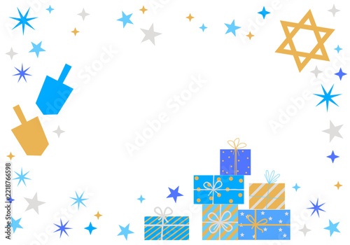 Hanukkah Frame. Hannukah Blue Gift Box Shopping Present Giving Seasonal Background. Festive Hanukkah Vector Illustration