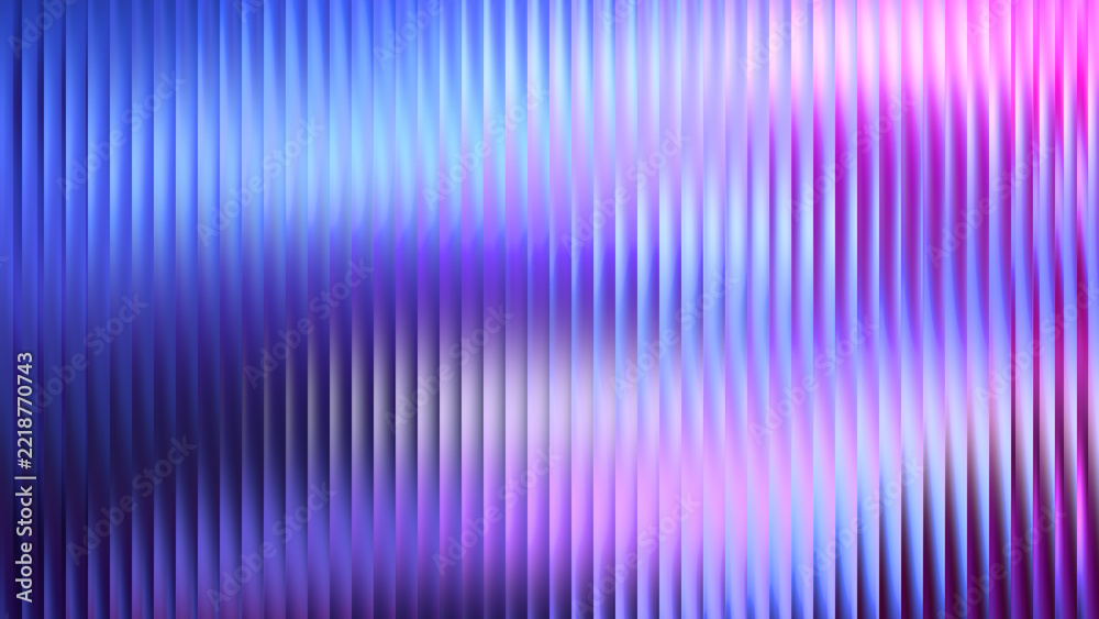 Naklejka premium Purple glass fractal neon bg with blue ribbed fluted effect. Gradient overlay pattern of iridescent vector vertical prism. Abstract ripple design for luminous digital background.