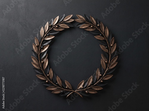 Bronze Laurel Wreath on Dark Background.