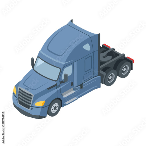 Blue Semi Truck Isolated on Transparent Background Isometric View