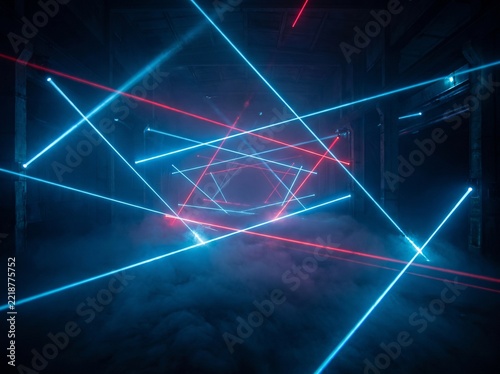 Abstract Laser Light Show Display with Geometric Patterns.
