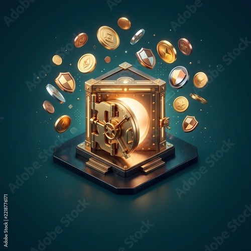 Business Money Locker Concept with Secure Cash Storage, Financial Security, Savings Protection and Wealth Management, 3D Vector Illustration