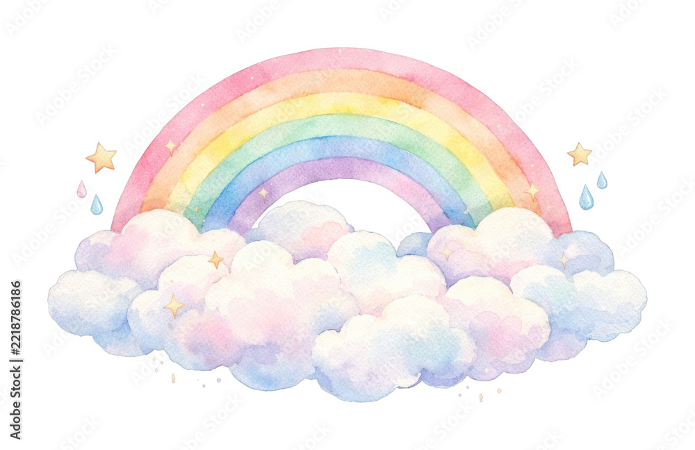Fototapeta premium Whimsical rainbow above fluffy clouds.