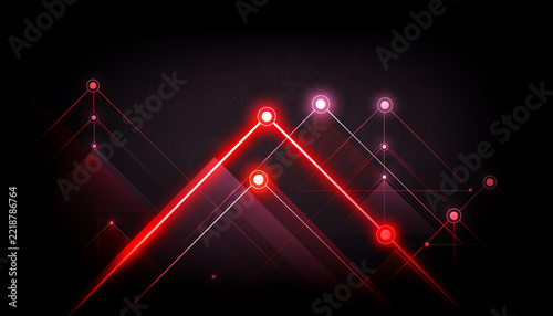 Abstract glowing red lines digital data network