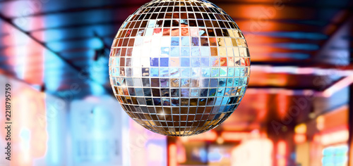 Disco Ball Shining Over Blurred Neon Club Lights 3D Render