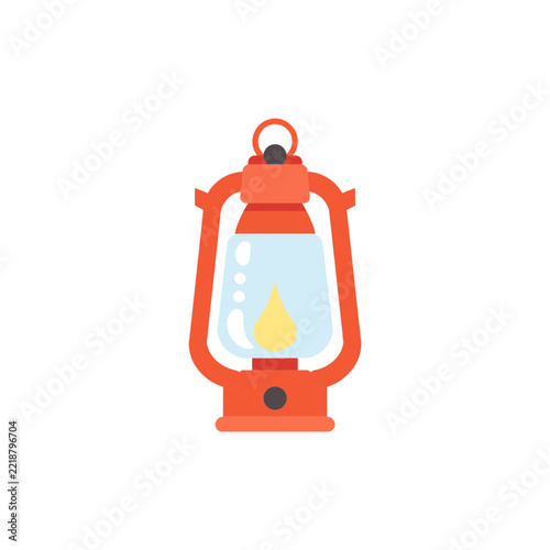 A red vintage lantern with a glowing yellow flame light illustration isolated on transparent background, Vector