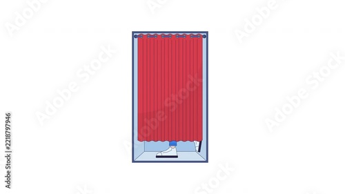 Voter standing behind voting booth curtain 2D character animation. Secret ballot election. Electoral process. Civic participation animated person cartoon 4K video on transparent background