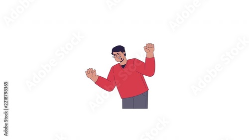 Angry middle eastern man yelling and raising fists 2D character animation. Heated argument. Verbal conflict. Male adult shouting animated person cartoon 4K video on transparent background