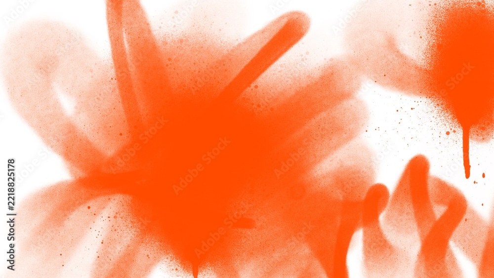 Naklejka premium Vibrant orange spray paint graffiti background with aerosol mist drips and street art corner frame