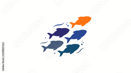 Fish Logo Illustrating an Orange Leader Guiding a Diverse School Forward