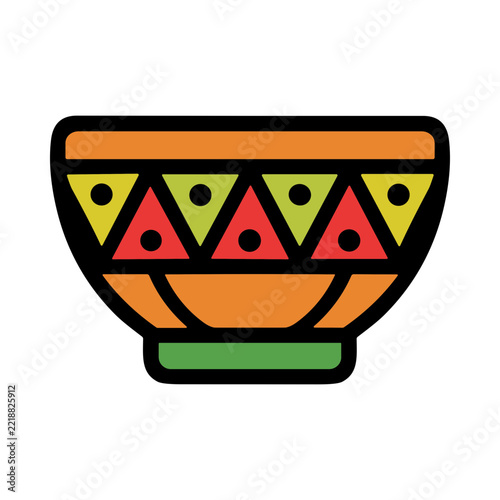 Colorful Decorative Ceramic Bowl with Geometric Triangle Pattern in Vibrant Red Green and Orange