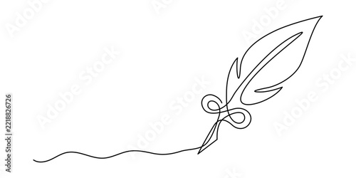 Continuous line vector of a decorative loop feather quill Minimalist one line drawing of a creative calligraphy scroll Single line art of a vintage poetry writing instrument with editable stroke