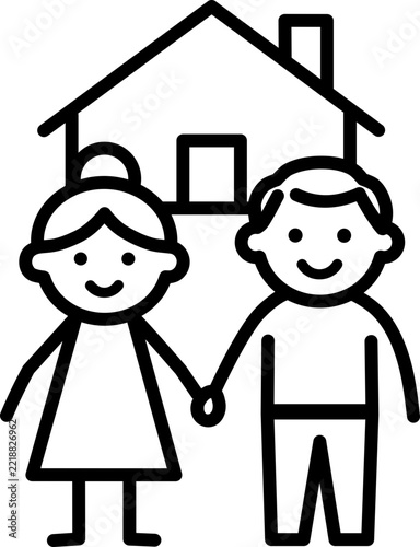 Elderly Couple at Home Line Icon - Senior Housing