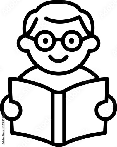 Elderly Man Reading Book Line Icon - Senior Education