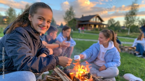 Sunset glows over campfire, casting warm light