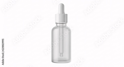 Frosted glass dropper bottle with white cap on white background