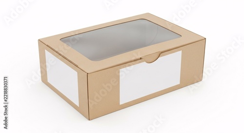 Kraft cardboard box with clear window and white label area