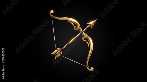 Elegant golden bow and arrow graphic.