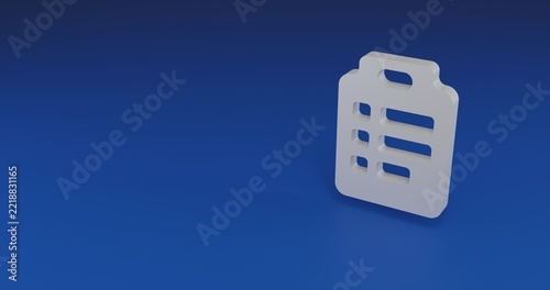 Isolated realistic white clipboard symbol with shadow. Located on the right side of the scene. 3d illustration on transparent background