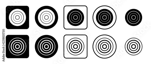 Set of ten checker game icons in filled and outline styles, plain or inside rounded squares and circles. Illustration on transparent background