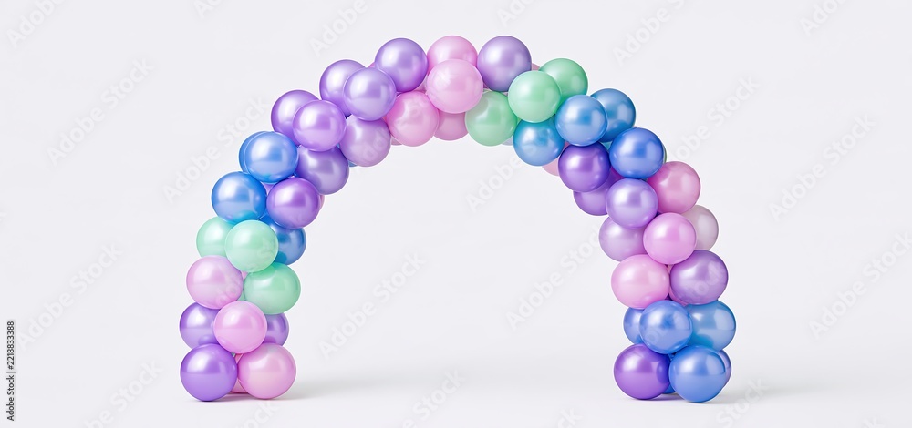Fototapeta premium Soft lavender and mint balloon arch with creamy background, perfect for spring event advertising and promotions.