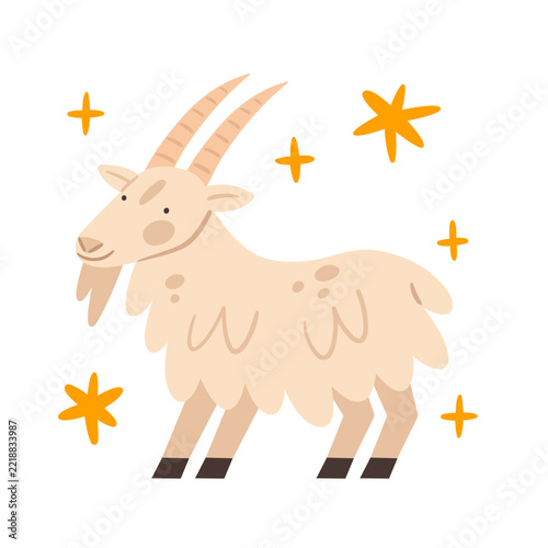 Cute cartoon goat with stars. Vector illustration for greeting card. Symbol of Lunar New Year 2027.