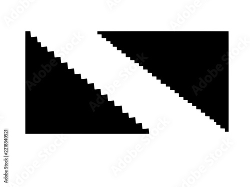 Symmetrical black geometric stair shapes on a white background with staircase
