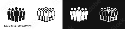 Business team icon set, corporate employee group symbol silhouette and outline vector illustration