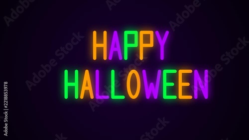 Happy Halloween Neon Sign Glowing in the Dark.