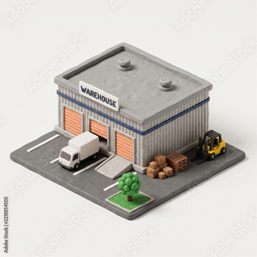 Isometric Warehouse Clay Miniatur 3D Clipart Illustration