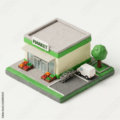Isometric Supermarket Clay Miniatur 3D Clipart Illustration