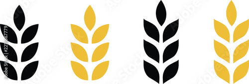 Wheat grain silhouette or wheat icon set. Ear of wheat symbols. Gold wheat or rice symbol vector illustration

