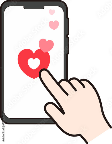 스마트폰 하트 좋아요 터치 일러스트