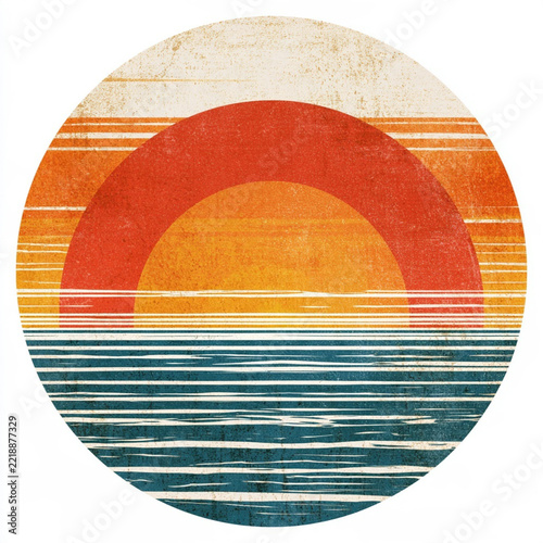 Retro Sunset Design for Vintage Print on Demand with Circular Pattern and Textured Background