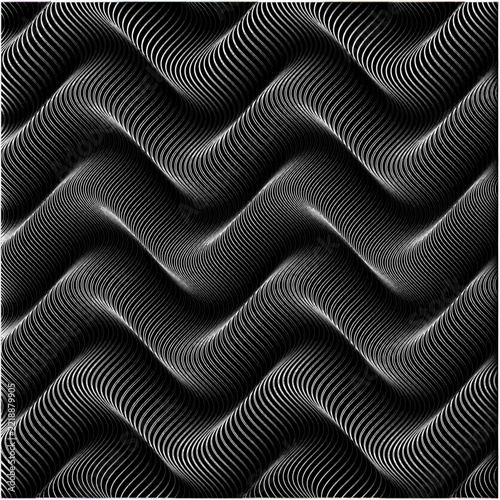 Hypnotic Op Art 3D Wavy Chevron Vector Pattern in Monochrome