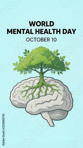 mental health day, brain with tree