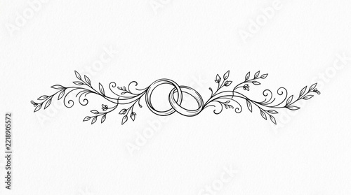 Two intertwined wedding rings with floral vine ornament, transparent background, isolated on white